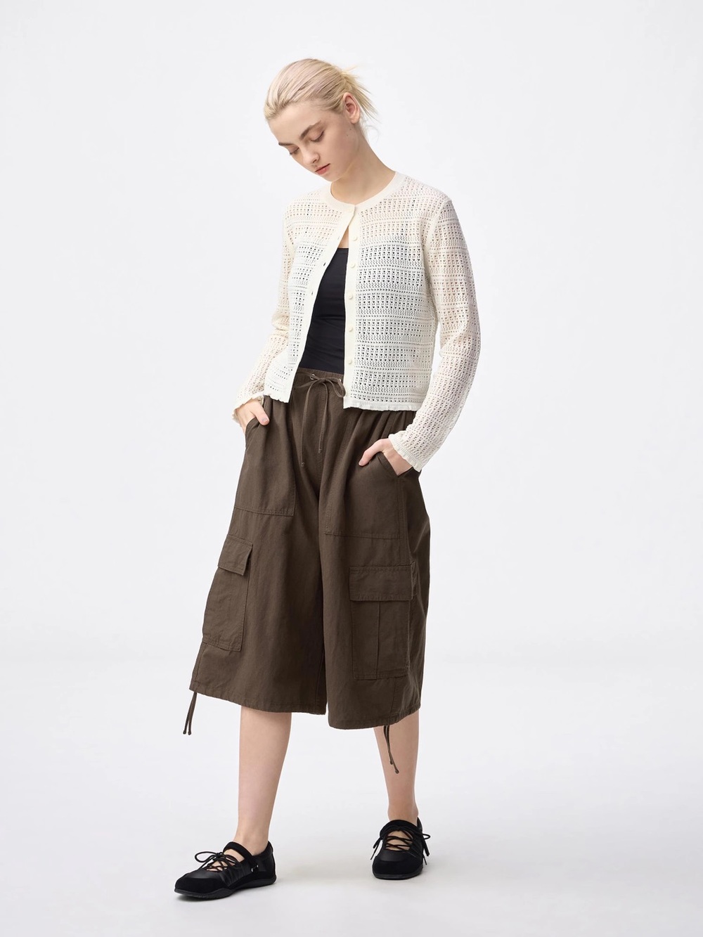 GU Linen Blend Cargo Half Pants